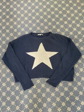 Women’s Navy Star Knit Sweater - Crewneck Pullover
